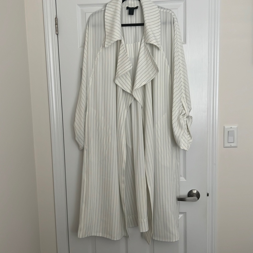 Maison Cinqcent - Long Pinstripe Coat (white with black pinstripes)